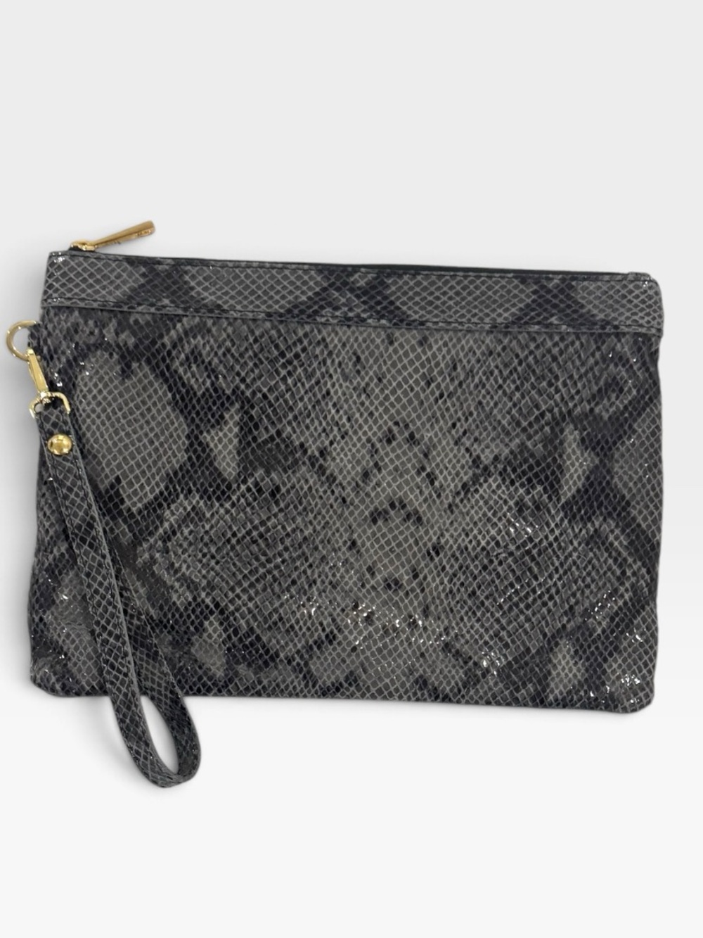 Snakeskin-print Leather Clutch Wristlet Handbag by Laura di Maggio